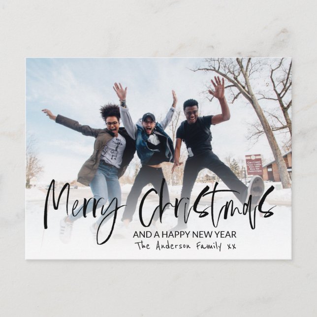 Elegant God jul Calligraphy Photo Helgdag Vykort (Framsida)