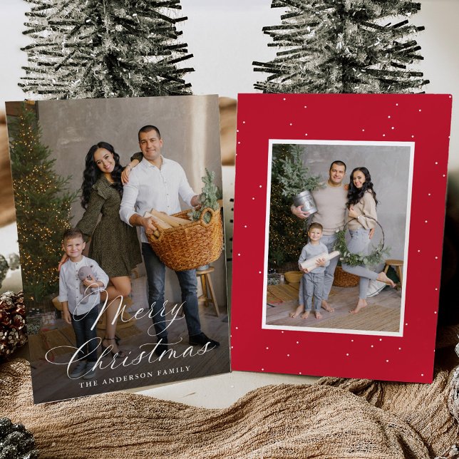 Elegant God jul Calligraphy Red 2 Photo Julkort (Skapare uppladdad)