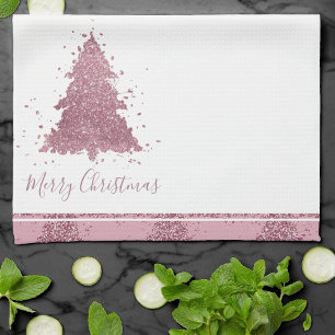 Elegant God jul Dusty Mauve Rosa Träd Kökshandduk