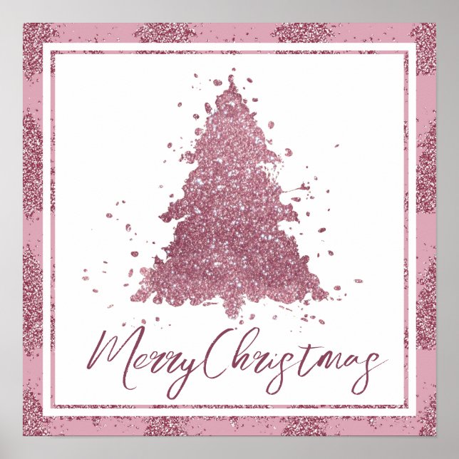 Elegant God jul | Dusty Mauve Rosa Träd Poster (Framsidan)