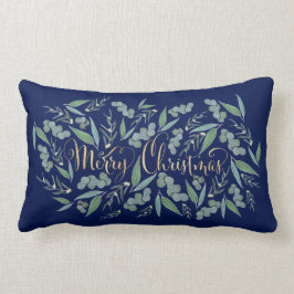 Elegant God jul Eucalyptus marinblått Guld Lumbarkudde