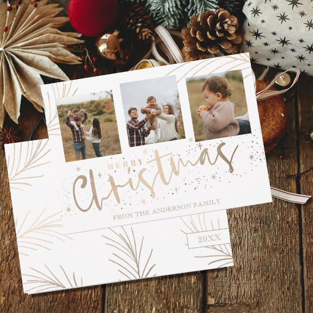 Elegant God jul Faux Guld 3 Photo Julkort (Skapare uppladdad)