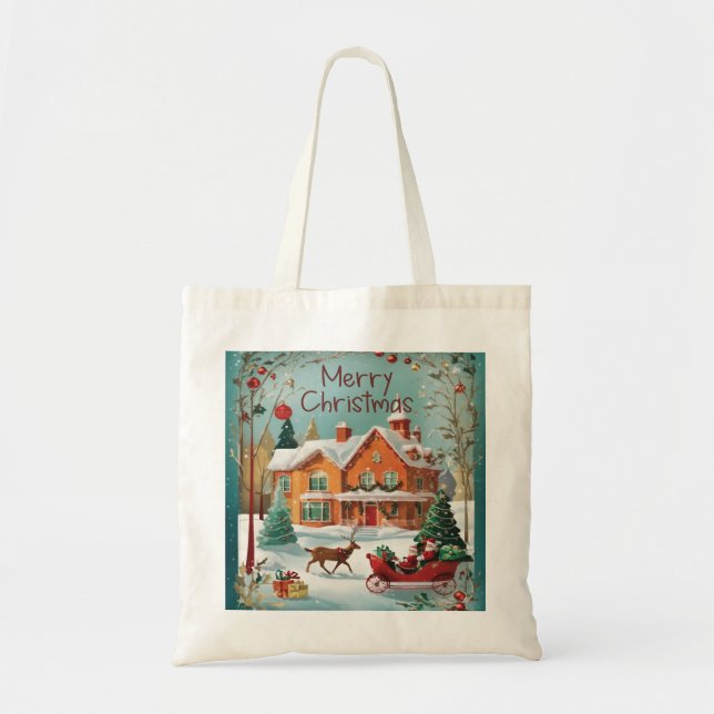 Elegant God jul Festive Tote Bag Tygkasse (Framsidan)
