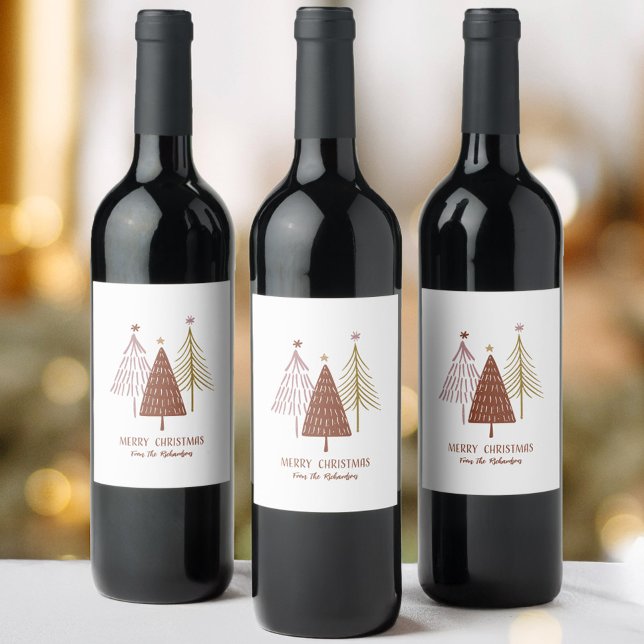 Elegant God jul Festive Träd Helgdag Chic Vinflaska Etikett (Elegant Merry Christmas Festive Trees Holiday Chic Wine Labels)