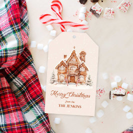 Elegant God jul Gingerbröd House Presentetikett