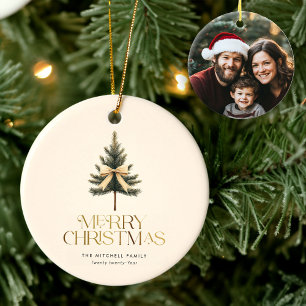 Elegant God jul Gräs Bow-familjfoto i Träd Julgransprydnad Keramik