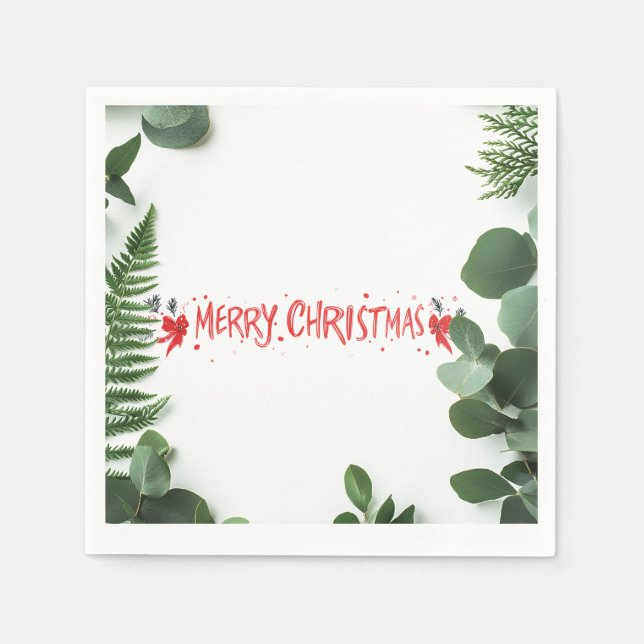 Elegant "God jul" Greenery Napkins Pappersservett (Framsidan)