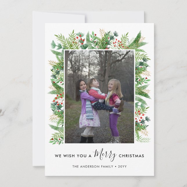 Elegant God jul Grenar Berries 2 Photo Julkort (Framsida)