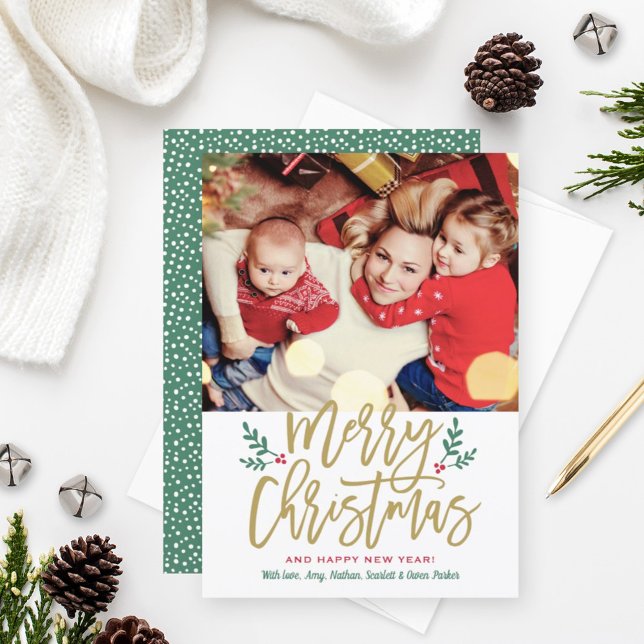 Elegant God jul Guld Brushed-skriptfoto Julkort (Skapare uppladdad)