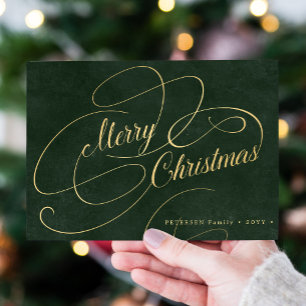 Elegant God jul guld mörk grönt icke-fotofoto Julkort