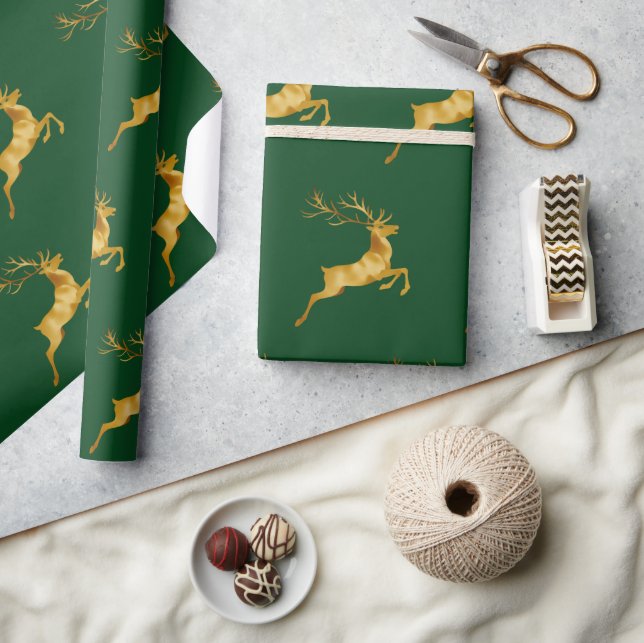 Elegant God jul Guld Reindeer julafton festive Presentpapper (Hantverk)