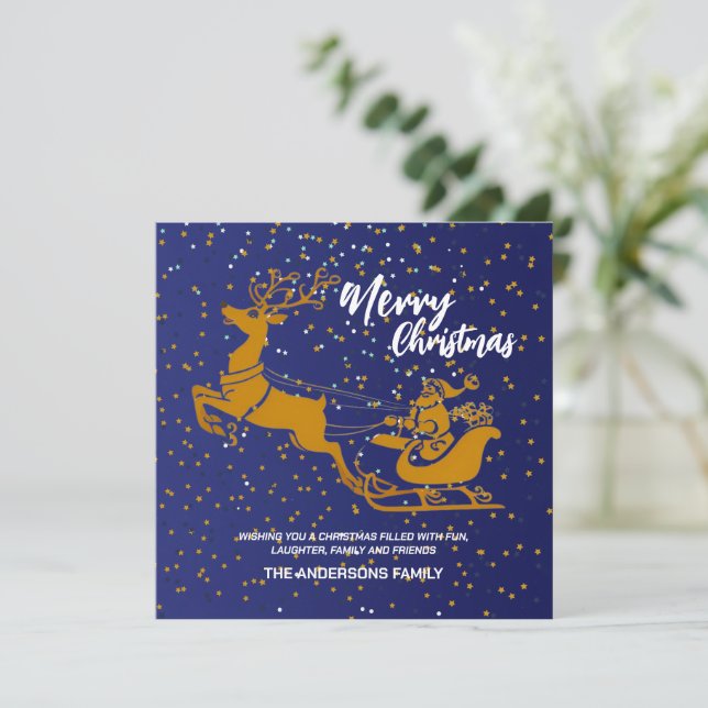 Elegant God jul Guld Santa Sled julafton patte Julkort (Stående Fram)
