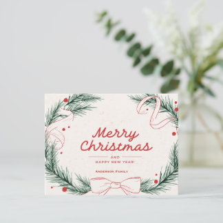 Elegant God Jul Julkrans Familjenamn Helg Vykort