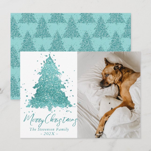 Elegant God jul | Luxe Aqua Mint Photo Julkort (Fram/baksida)