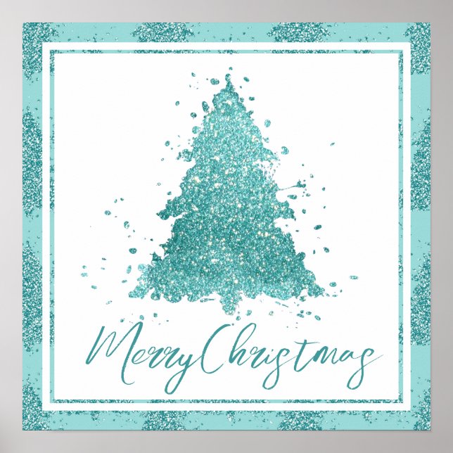 Elegant God jul | Luxe Aqua Mint Splatter Poster (Framsidan)