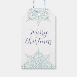 Elegant "God jul" med Aqua Snöflingor Presentetikett