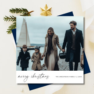 Elegant God jul Nautical Family Photo Blue Julkort