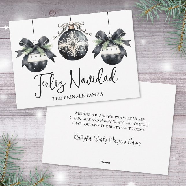Elegant God Jul Navidad Julkort (Elegant Black White Feliz Navidad Christmas Holiday Card)