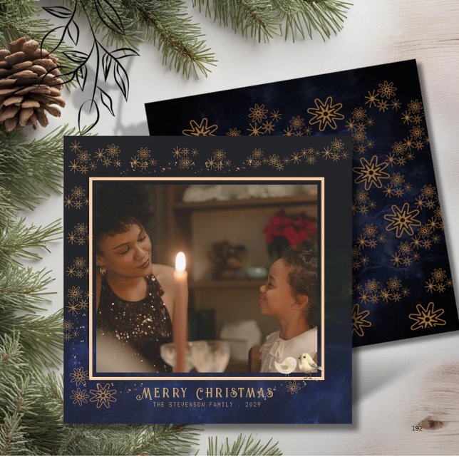 Elegant God jul Photo Navy Blue Julkort (Elegant Merry Christmas Photo Navy Blue Holiday Card)