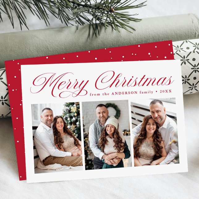 Elegant God jul Red Calligraphy 3 Photo Julkort (Skapare uppladdad)