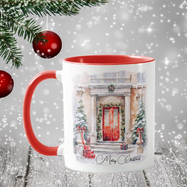 Elegant God jul Red Doors Mugg (Skapare uppladdad)