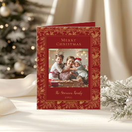 Elegant God jul Red Faux Guld Photo Helgkort
