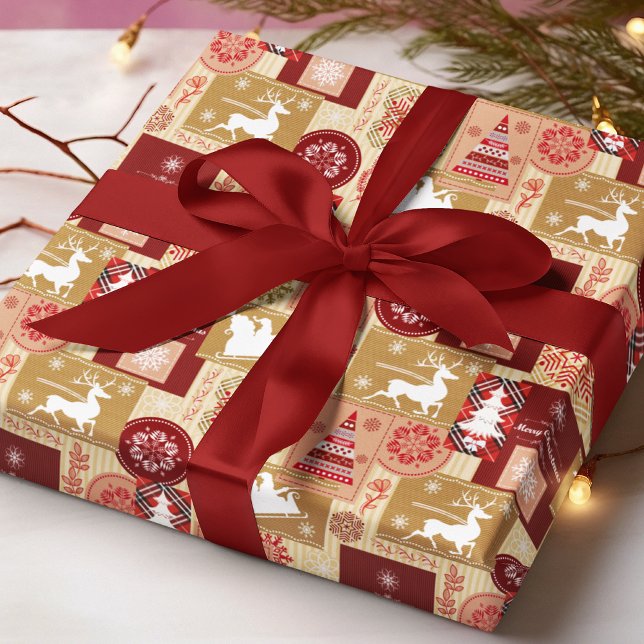 Elegant God jul Red Guld Collage Presentpapper (Skapare uppladdad)