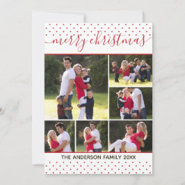 Elegant God jul Script Red Polka Dot Photo Julkort