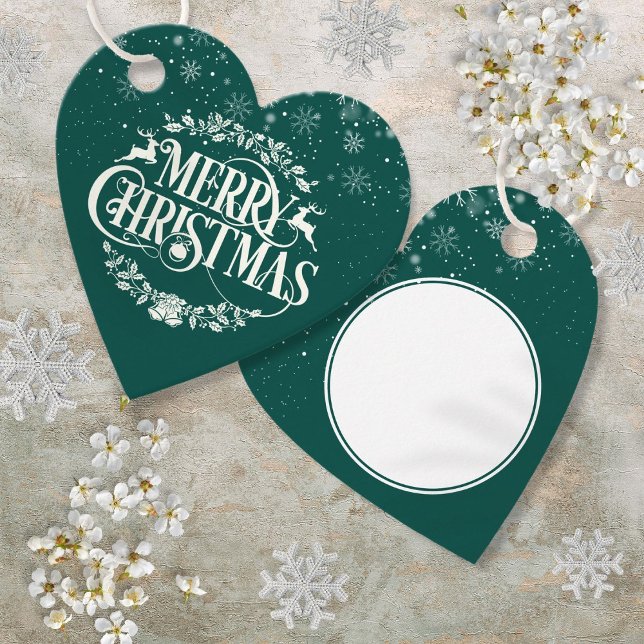 Elegant God jul Snöflingor Emerald Grönt Gåvor Etiketter (Elegant Merry Christmas Snowflakes Emerald Green Favor Tags)
