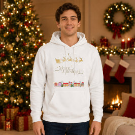 Elegant God Jul Tomte Sleigh Herrar Vit Hoodie