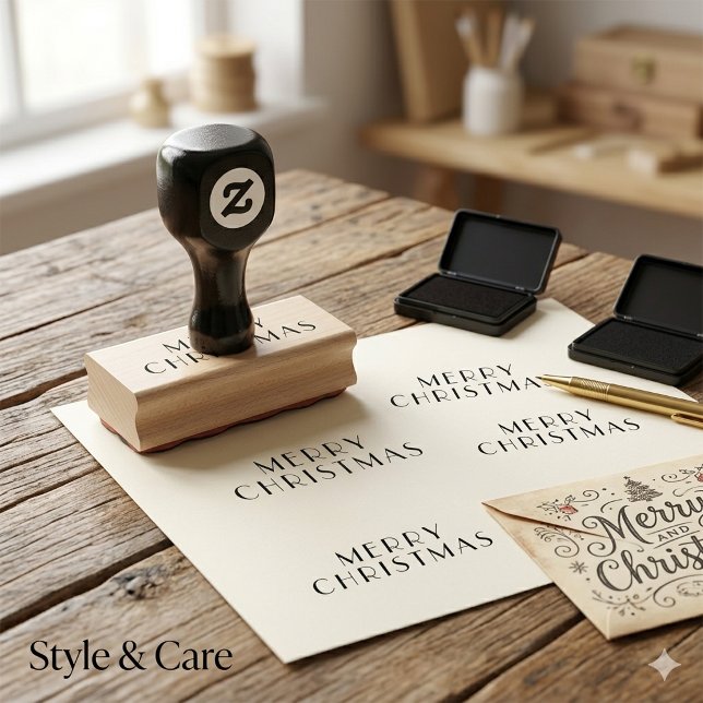 Elegant God Jul Trä Stämpel (Elegant Merry Christmas Wooden Rubber Stamp)