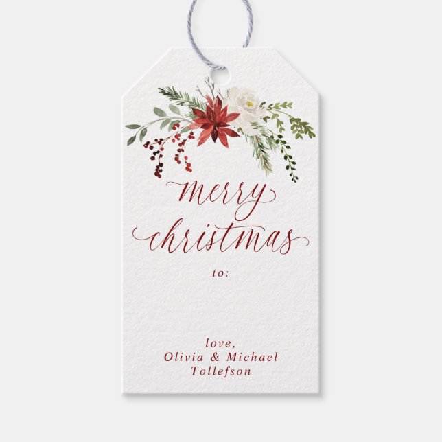 Elegant God Jul Vattenfärg Bär Högtid Presentetikett (Framsidan)