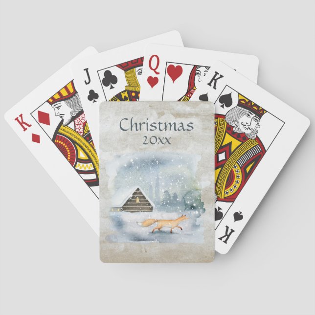 Elegant God jul - vattenfärgsdatumskript Casinokort (Baksidan)
