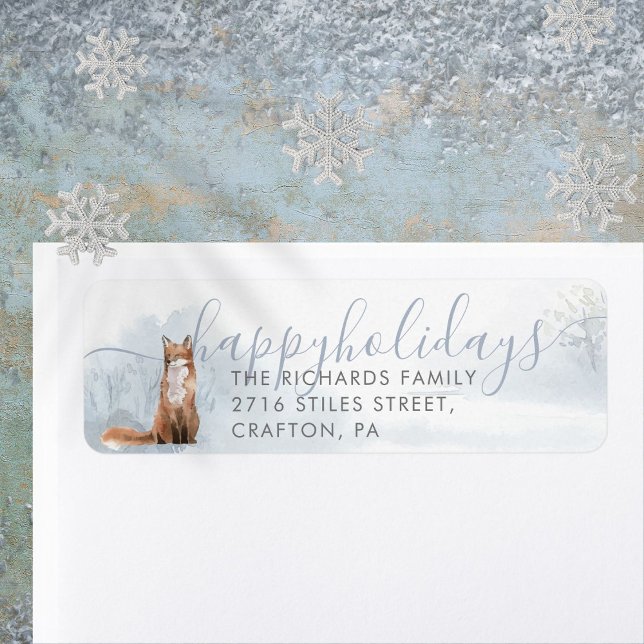 Elegant God Jul Vinterräv Returadress Etikett (Elegant Happy Holidays Winter Fox Return Address Label)
