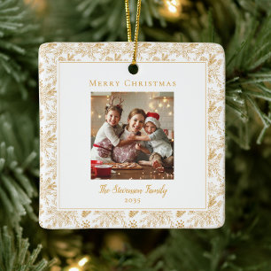Elegant God Jul Vit Falskt Guld Foto Julgransprydnad Keramik