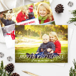 Elegant God jul White Script Photo Collage Julkort<br><div class="desc">Ett helgdag med flera foto-hälsningskort i elegant har "God jul" i ett vackert skript med rullningsdetaljer i vit och modern fotosamlingsmall med sex (6) extra foton på baksidan.</div>