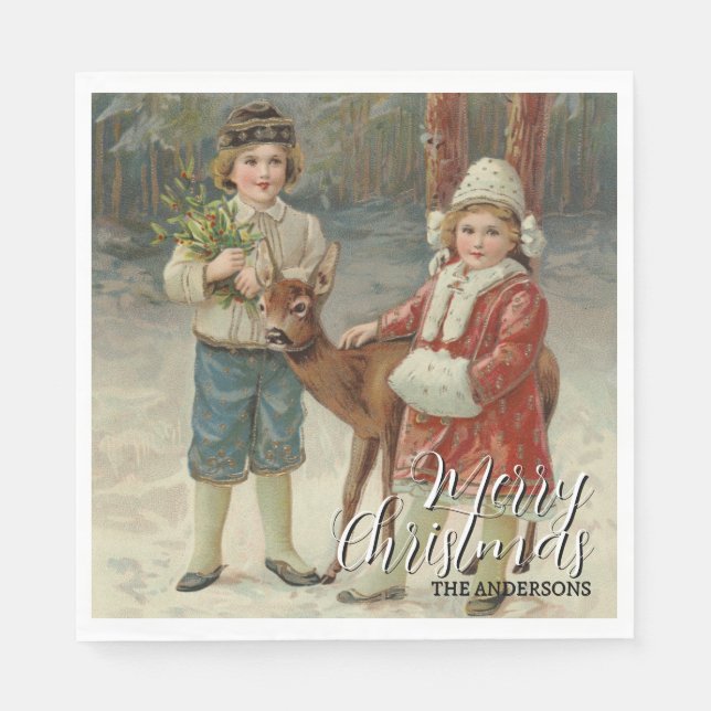 Elegant God jul Winter Children Pappersservett (Framsidan)