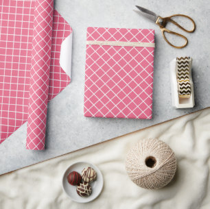 Elegant godis rosa röd vit rutig mönster presentpapper