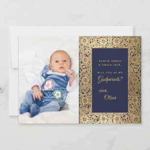 Elegant Godparent Frieri Guld Blue Photo Card Tack Kort