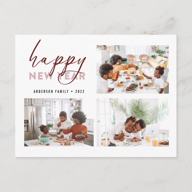 Elegant Godt Nytt År Kalligrafi Foto Högtid Vykort (Framsida)