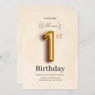 Elegant Gold 1st Birthday Invite, Minimalist Boy  Inbjudningar
