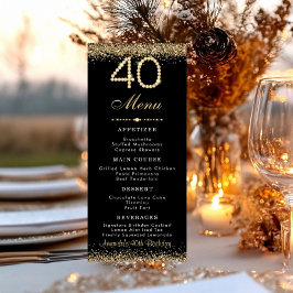 Elegant Gold 40th Birthday Dinner Flat Menu Meny