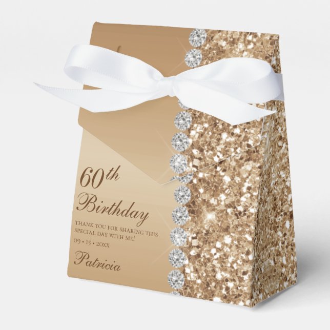 Elegant Gold 60th Birthday Presentaskar (Framsidan Sidan)