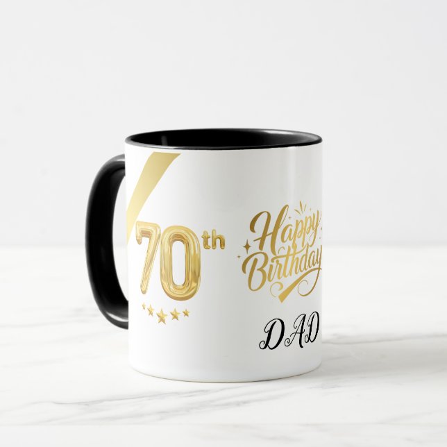 Elegant Gold 70th Birthday (Personalise) Dad Mugg (Framsida vänster)