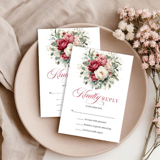 Elegant Gold Accent Wedding RSVP Red Blush OSA Kort (Elegant Gold Accent Wedding RSVP Red Blush)