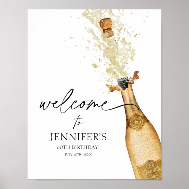 Elegant Gold and Black Birthday Party Welcome Sign Poster (Framsidan)
