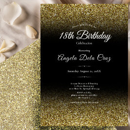 Elegant Gold and Black Glitter 18th Birthday Debut Inbjudningar