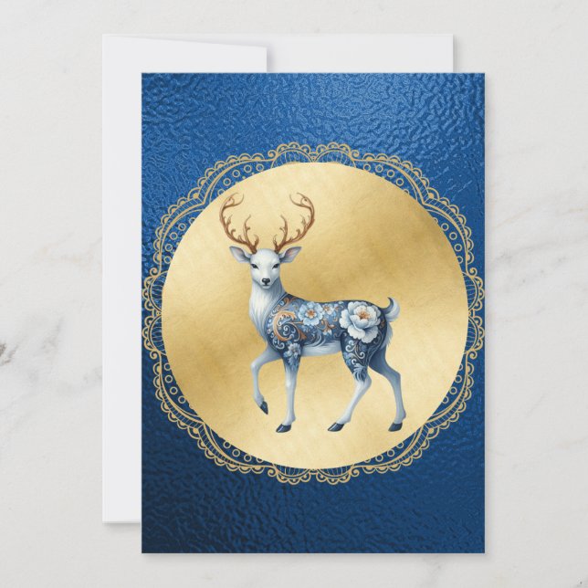 Elegant Gold and Blue Christmas Card Julkort (Framsida)