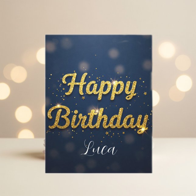 Elegant Gold and Blue Glitter Birthday Card  (Skapare uppladdad)