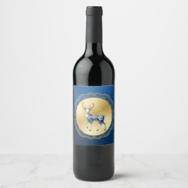 Elegant Gold and Blue Wine Label Vinflaska Etikett